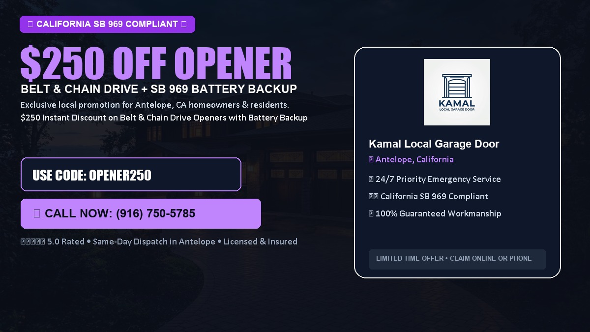 $250 OFF Smart Garage Door Opener Installation (Belt & Chain Drive with California SB 969 Battery Backup) in Antelope, CA
