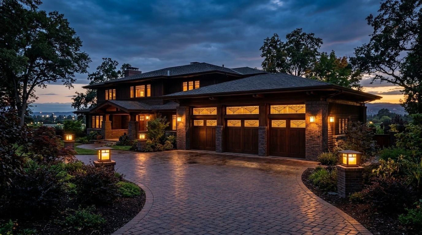 Kamal Local Garage Door Exterior Closed Garage Door at Twilight